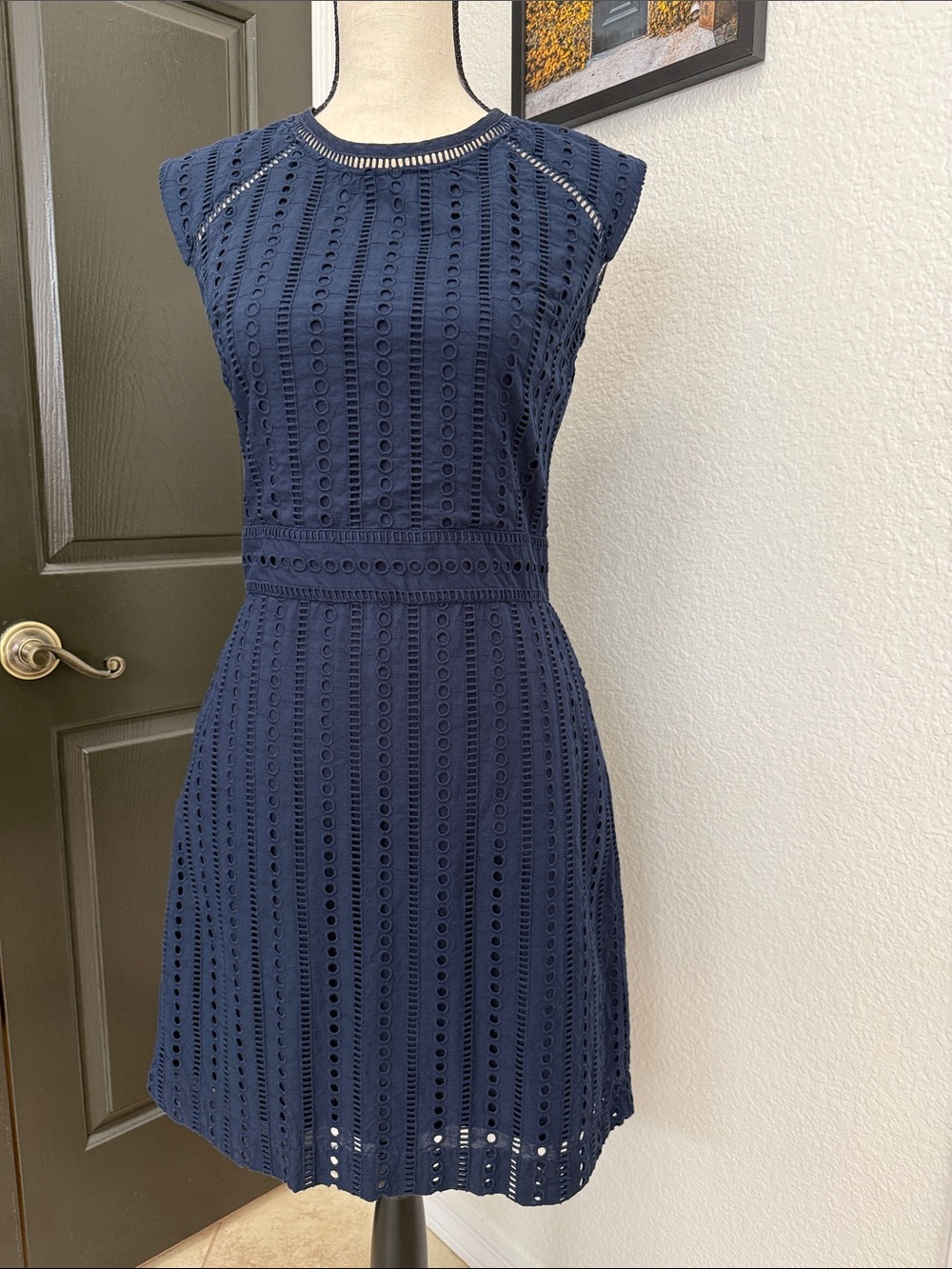 Banana Republic Navy Eyelet Sleeveless Fit-and-Flare Dress